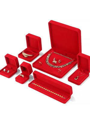 紅色絨首飾包裝盒飾品耳環戒指盒項鏈手鐲黃金玉器手鏈盒子