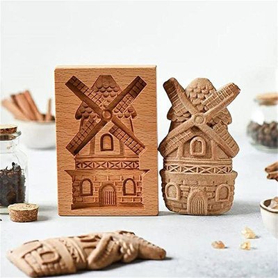 櫸木松果曲奇餅乾模具 創意木製DIY烘焙雕刻風車薑餅模型 Cookie Mold Cutter 木質烘烤脆餅切割機