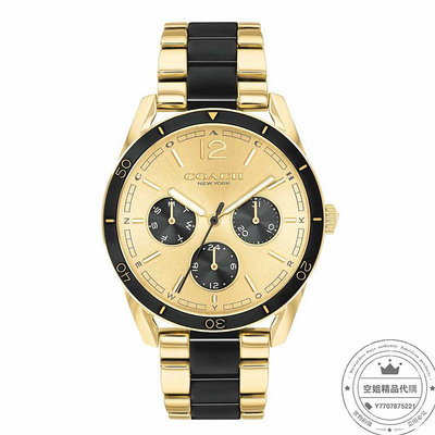 空姐代購 COACH 14503468 時尚腕錶 新款女士手錶 礦物玻璃 不鏽鋼錶盤 普雷斯頓 腕錶 精緻復古 金色錶面 附購證
