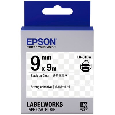 【OA_SHOP】含稅 EPSON 9mm 高黏系列 LK-3TBW 透明底黑字 標籤帶