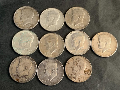 【二手】 美國1964年半圓銀幣，900銀，12.5克，按圖，一物375 紀念幣 硬幣 錢幣【經典錢幣】