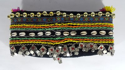 [銀九藝] 早期台灣原住民 帽子頭飾 貝殼 琉璃串珠 金屬墜飾