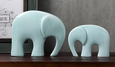 6473A 歐式陶瓷天青色大象擺件 迎青現代大象擺飾一對 陶瓷工藝品招財招福象青瓷大象裝飾品送禮禮物