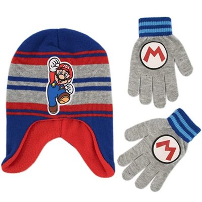 預購 美國帶回 Mario 超級瑪莉歐 童款 毛帽+手套組合 冬季必備