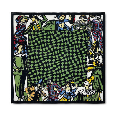 [稀有品] Sonia Rykiel 法國時裝 中世紀威尼斯化妝舞會 黑綠幾何格紋極度時髦方巾 單邊46(cm)