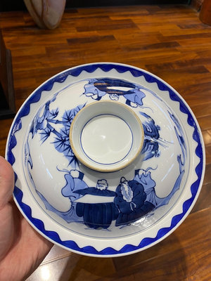 日本回流Vintage瓷器古董青花手繪碗 老蓋碗果子缽 茶道