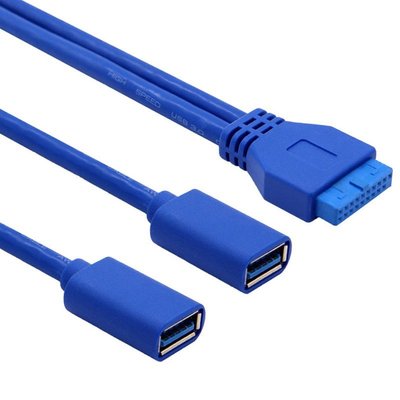 USB延長線藍色20Pin母轉接雙USB3.0母/公數據線電腦主板擴展機箱后~新北五金專賣店