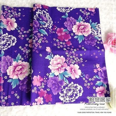 典雅紫底牡丹復古平紋棉布拼布背景布~桌巾桌布可訂做