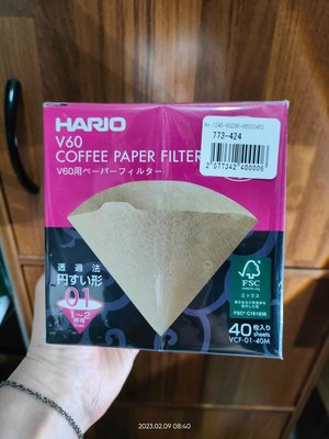 （現貨4盒）HARIO V60用 咖啡濾紙 1-2杯用 40枚入