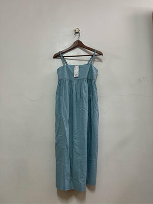 《全新》 UNIQLO 蔚藍色可調細肩帶兩側口袋亞麻棉連身洋裝 / M / 1522
