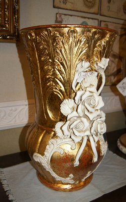 義大利宮廷金箔玫瑰瓷花器~~~~~~~~~（含運費）
