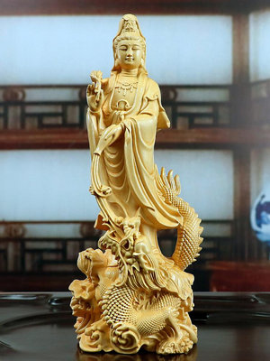 黃楊木雕擺件實木雕刻工藝佛像菩薩供奉平安收藏禮品乘龍如意觀音