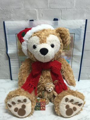 【Dona日貨】日本迪士尼海洋限定 2018年聖誕節Duffy達菲熊聖誕帽圍圍巾 娃娃/玩偶(M號)+環保購物袋 F31
