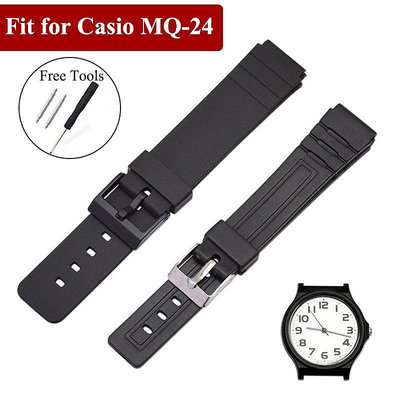 熱銷 16mm矽膠錶帶 適配卡西歐Casio MQ-24 MQ-76 凸口硅膠錶帶替換錶帶 防水運動錶帶手錶配件-可開發