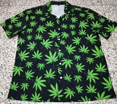 歐美 大麻葉 WEED 短袖 襯衫 寬鬆 嘻哈 饒舌 尺寸：S-XL