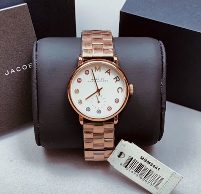 MARC BY MARC JACOBS Baker 白色面錶盤 玫瑰金色不鏽鋼錶帶 石英 女士手錶 MBM3441
