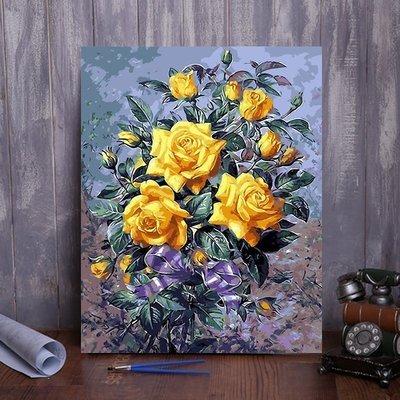 下殺-diy數字油畫客廳風景花卉動漫人物填色手繪大幅定制裝飾畫 玫瑰花
