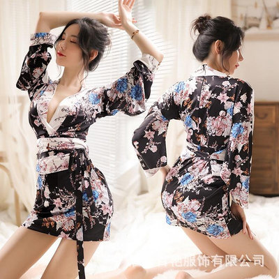 【無眠night】新情趣內衣低胸復古日系印花和服鏤空性感束腰激情制服套裝1681