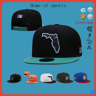 101潮流MLB 調整帽 邁阿密馬林魚 Miami Marlins 棒球帽 男女通用 可調整 彎帽 平沿帽 嘻哈帽 運動帽
