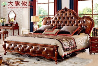 【大熊傢俱】JIN815 美式雙人床 歐式 古典 新古典 床架 美式皮床 實木床 臥室家具 雙人床台