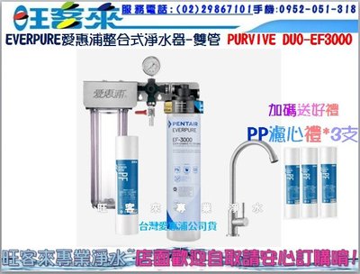 台灣愛惠浦 PurVive-Duo EF3000 EF全流量整合式淨水設備-雙管(含安裝)(附發票)送好禮PP濾心3支