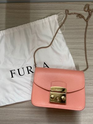 Furla Metropolis經典鏈條包 義大利製 珊瑚橘粉色