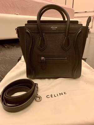 Celine nano Luggage黑色荔枝紋小牛皮囧臉包