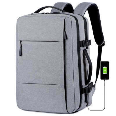 筆電包大容量休閑背包USB背包多功能出差旅行擴容雙肩包商務通勤雙肩包