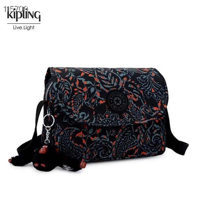 小Z代購#Kipling 猴子包 K12452 中款 黑底質感花卉 多用拉鍊款輕量斜背肩背包