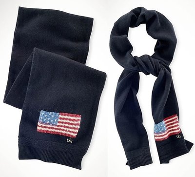 全新LAUREN Ralph Lauren經典logo美國國旗混美利諾羊毛圍巾，低價起標無底價！本商品免運費！