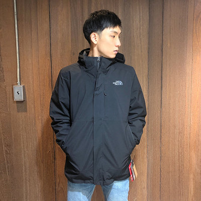 美國百分百【全新真品】The North Face 兩件式連帽外套 TNF 夾克 防風 北臉 黑色 有大尺碼 AS77