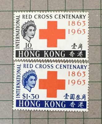 【郵卡庫】香港1963年SC219/20，紅十字會百年 2全，原膠背貼新票 SP8149