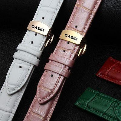 【高品質】卡西歐5010女手錶帶紅色白紫色牛皮錶鏈藍色蝴蝶扣14 16 18 20mm