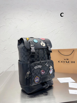 新款熱銷 COACH 印花雙肩包 Sprint Backpack 翻蓋後背包 徽章貼 男包 30.45cm 明星大牌同款