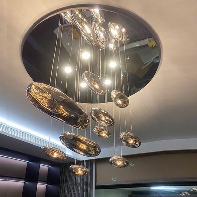 客廳燈 吊燈丹麥客廳燈浮空水滴現代別墅簡約創意餐廳臥室裝飾設計師展廳吊燈