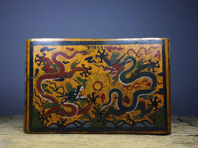 舊藏木胎漆器彩繪卷幾桌子茶桌：3120尺寸：長40.5cm寬25.5cm高8cm重量：2480g05620