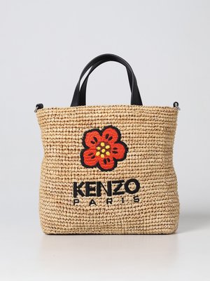 【折扣預購】23春夏正品Kenzo Logo boke flower Small raffia小款海棠花紅花朵刺繡草編包