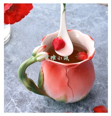 【熱銷精選】創意北歐咖啡杯玫瑰馬克杯歐式法蘭彩抖音陶瓷杯情人生日禮物