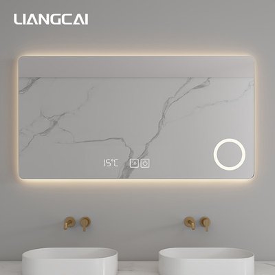 現貨熱銷-智能浴室鏡子衛生間壁掛網紅LED帶燈放大鏡除防霧人體感應 爆款