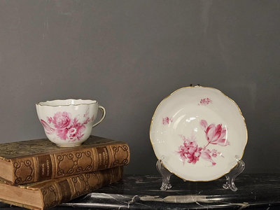 德國 Meissen 麥森 全手繪 花卉 花邊  K金 古董  咖啡杯 花茶 杯碟組 Antique MF⚜️卡卡頌 歐洲古董⚜️✬