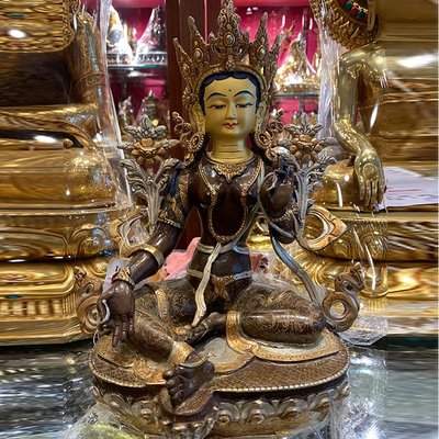 尼泊爾進口佛像純銅手工紫銅鎏金鎏銀釋迦牟尼綠度母佛~特價