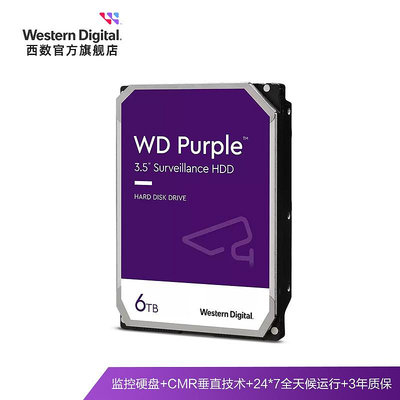 WD西部數據機械硬碟6t監控錄像機硬碟WD64PURZ SATA西數紫盤HDD