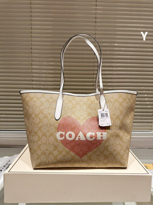 【二手包包】size：3527cm新款吸扣單面city托特包coach蔻馳經典logo購物袋tote包大爆款NO51957