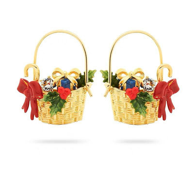 UU代購#Les Nereides 聖誕頌歌系列花籃蝴蝶結耳環 法瑯飾品