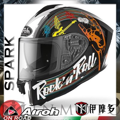 伊摩多※亞版義大利 AIROH SPARK 全罩安全帽 通風 快拆鏡片 內襯可拆 Rock'N'Roll SPR17黑白