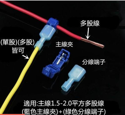 台灣現貨  快速免破線T型接線端子 (1.5-2.0平方)電線並聯 (藍色主線夾:多股線用)(橙色主線夾:單股線用)