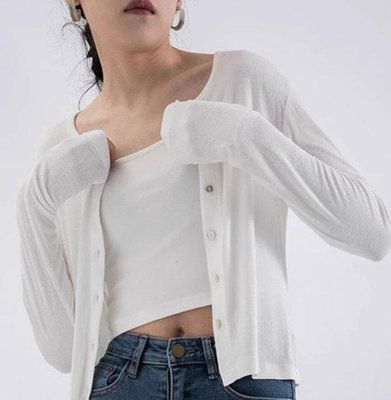 時尚芭莎~ 北歐單 新款 小眾設計師 天然舒適 簡約短版 薄款修身針織開衫上衣外套 3色 (L1509)