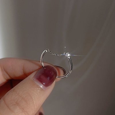 S925純銀單鉆鏈條戒指設計感小巧高級感清新ins冷淡風女指環時尚AF059