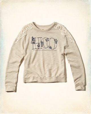 【Hollister Co.】Lace Detail Graphic Sweatshirt蕾絲款長T---現貨M