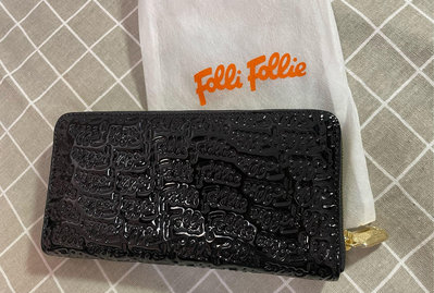 希臘 品牌 Folli Follie 長夾 黑色 漆皮 防刮 全新 正品 女生 女款 皮夾 錢包
